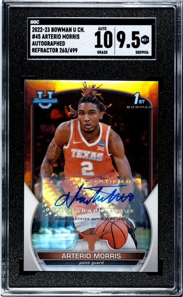 2022-23 Bowman U Autographed Refractor Arterio Morris #45 /499 SGC 9.5 Auto 10