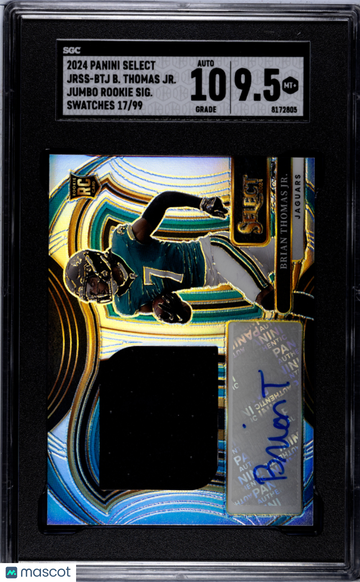 2024 Panini Select Brian Thomas JR. #JRSS-BTJ Jumbo Rookie SIG. Swatches SGC 9.5 Auto 10