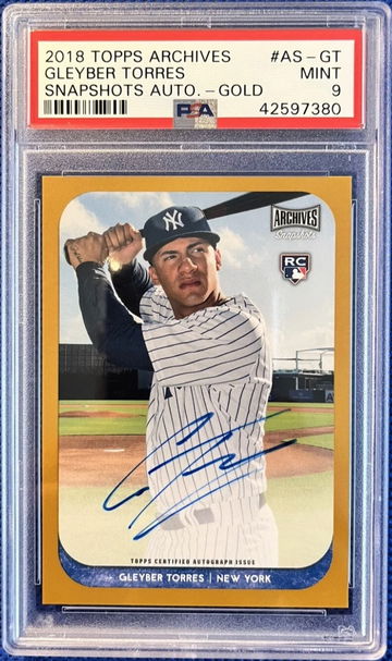 2018 Topps Archives Snapshots *GOLD AUTO* GLEYBER TORRES RC PSA 9 MINT