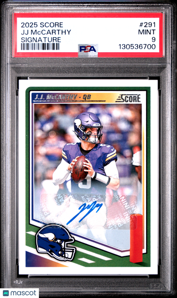 2025 Panini Score JJ Mccarthy #291 Signature PSA 9