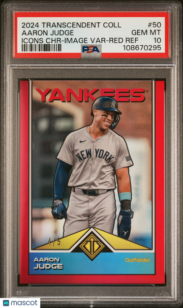 2024 Topps Transcendent Collection Transcendent Icons Chrome Aaron Judge #50 Image Var Red Ref PSA 10