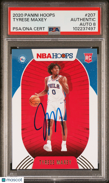 2020 Panini Hoops Tyrese Maxey #207 PSA A Auto 8