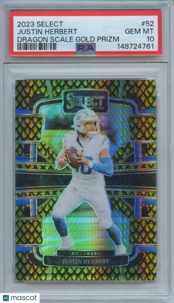 2023 Panini Select Justin Herbert #52 Dragon Scale Gold Prizm PSA 10