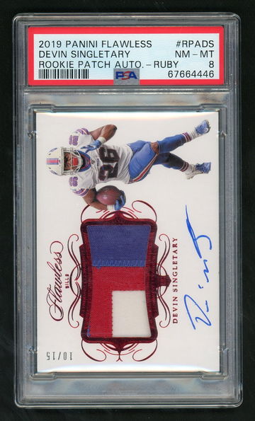 2019 Panini Flawless Rookie Patch Autographs Ruby Devin Singletary #RPADS /15 PSA 8
