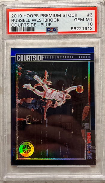 2019 panini hoops premium stock Russell Westbrook courtside blue Prizm psa 10