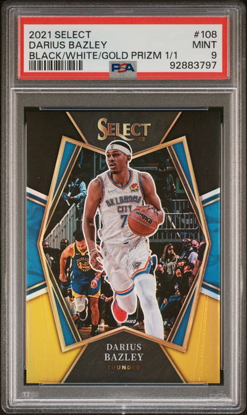 2021 Panini Select Black/White/Gold Prizm 1/1 Darius Bazley #108 PSA 9