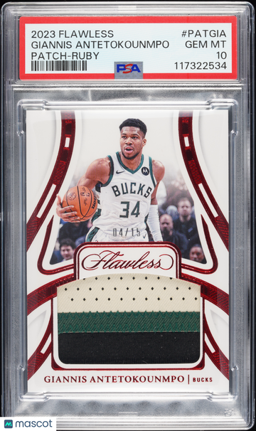 2023 Panini Flawless Patches Giannis Antetokounmpo #PATGIA Ruby /15 PSA 10