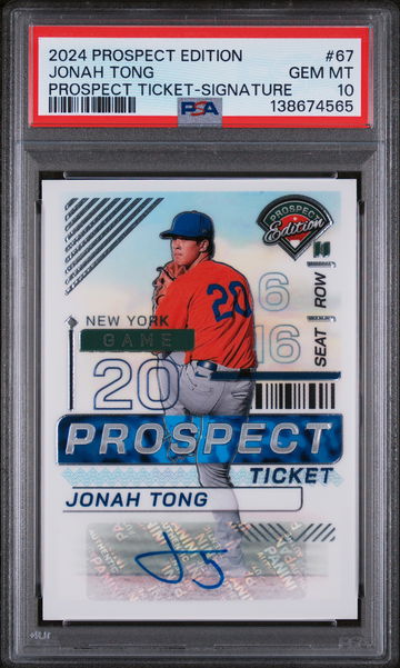 2024 Panini Prospect Edition Prospect Ticket Signature Jonah Tong #67 PSA 10