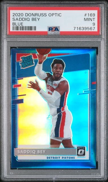 2020 PANINI DONRUSS OPTIC SADDIQ BEY ROOKIE RC CARD BLUE SP /59 #169 PSA 9 MINT