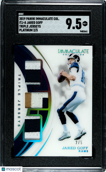 2019 Panini Immaculate Collection Jared Goff #ITJ-8 Triple Jerseys Platinum SGC 9.5
