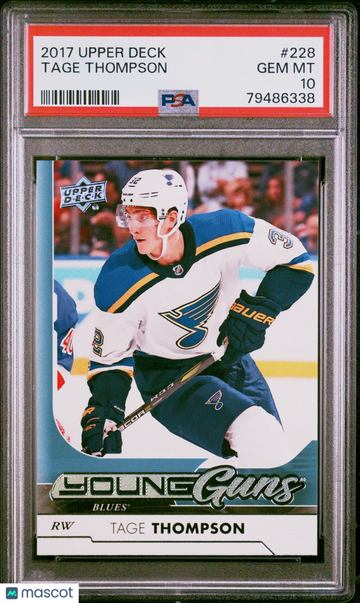 2017-18 Upper Deck Tage Thompson #228 Young Guns Rookie PSA 10