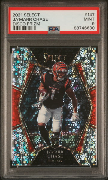 2021 Panini Select Disco Prizm Ja'Marr Chase #147 Rookie RC PSA 9