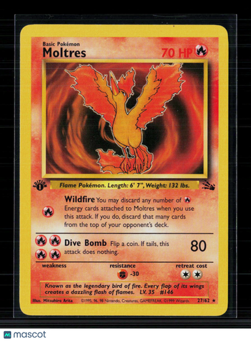 1999 Fossil Moltres Rare 1st Edition #27/62