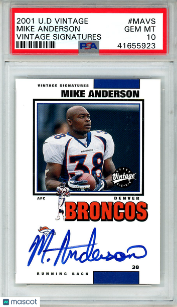 2001 Upper Deck Vintage Vintage Signatures Mike Anderson #MAVS PSA 10