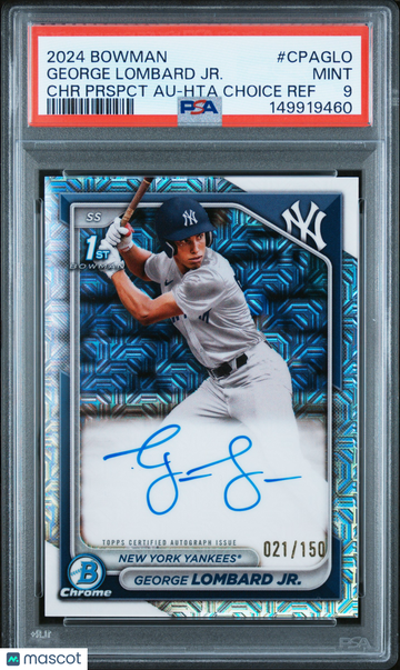 2024 Bowman Chrome Prospect Autographs George Lombard JR. #CPAGLO Prspct Hta Choice Ref /150 PSA 9