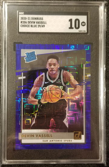 Devin Vassell Donruss Choice Blue Mojo Rated Rookie Auto RC 29/49 SGC 10