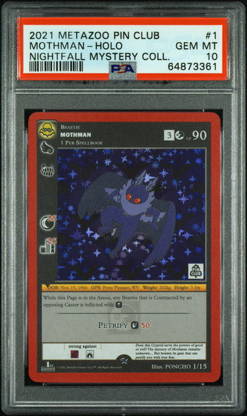 🦋 2021 Metazoo Pin Club X Nightfall Mystery Collection 1 Mothman-Holo PSA 10 💎