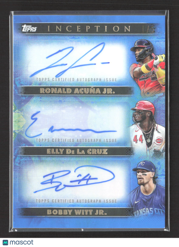 2024 Topps Inception Bobby Witt Jr. Elly De La Cruz Ronald Acuña Jr. #TA-ADW /5 Triple Autograph