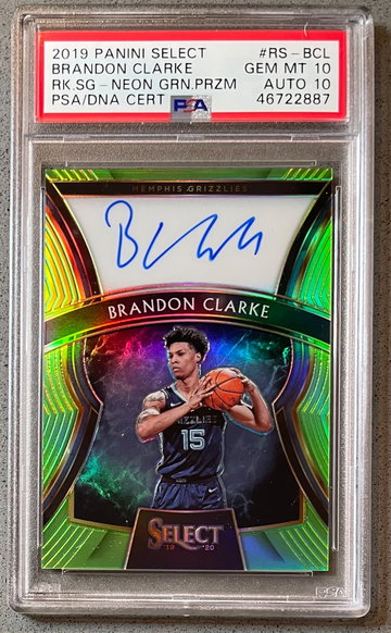 2019-20 Select Brandon Clarke /99 Neon Green Auto PSA 10