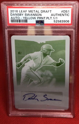 Dansby Swanson Auto 2016 Leaf Metal Draft RC Yellow Printing Plate #1/1 PSA Auth