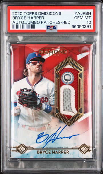2020 Topps Diamond Icons Autographed Jumbo Patches Red Bryce Harper #AJPBH /5 PSA 10