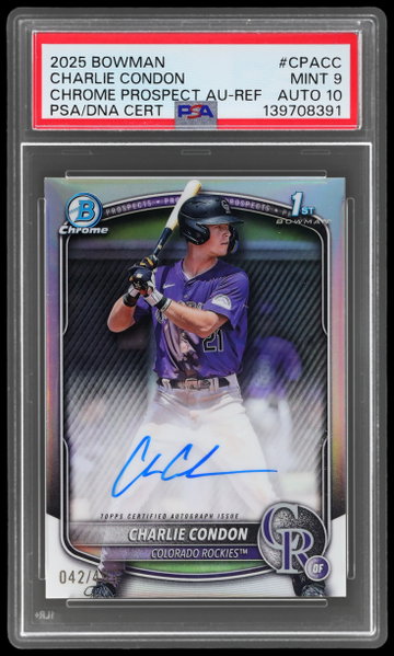 2025 Bowman Chrome Charlie Condon Prospect Autograph Refractor PSA 9 AUTO
