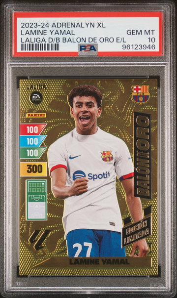2023 PANINI ADRENALYN XL LALIGA LAMINE YAMAL BALON DE ORO GOLD PSA 10