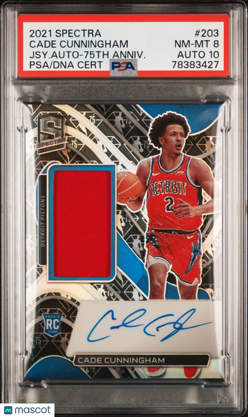 2021 Panini Spectra Cade Cunningham #203 Jsy. Auto 75th Anniv. PSA 8