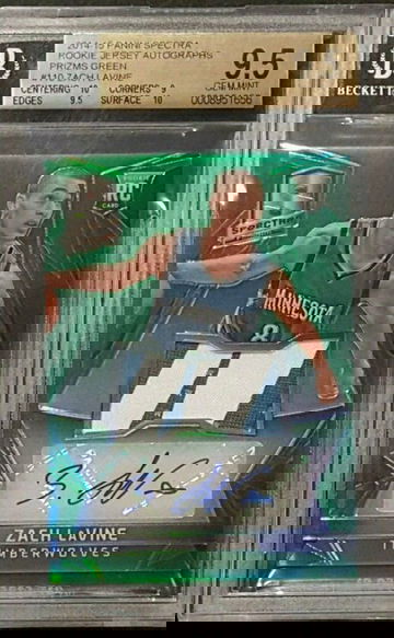 ZACH LAVINE 2014-15 SPECTRA GREEN PRIZM AUTO PATCH ROOKIE #/5 1/1 BGS 9.5/10 BUL