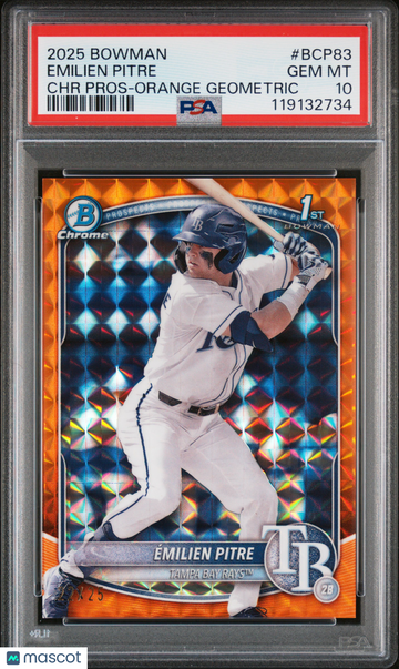 2025 Bowman Chrome Prospects Emilien Pitre #BCP83 Orange Geometric PSA 10