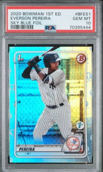 2022 Bowman 1st Edition #BFE-51 Everson Pereira  Sky blue foil PSA 10