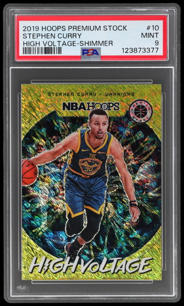 2019 Hoops Premium Stock Stephen Curry High Voltage Shimmer PSA 9