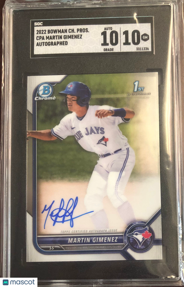 Martin Gimenez 2022 Bowman Chrome Pros. Autograph SGC 10/10 Toronto Blue Jays