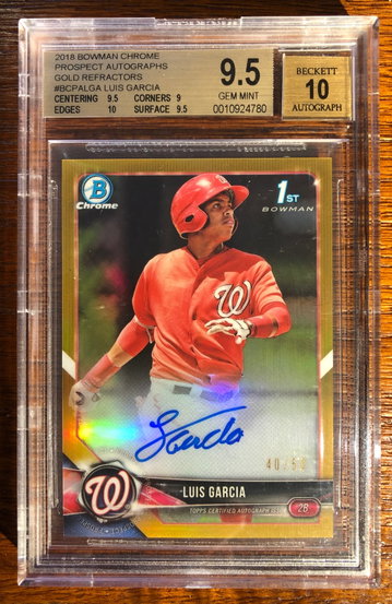 LUIS GARCIA 2018 Bowman Chrome Gold Refractor Auto 40/50 BGS 9.5/10