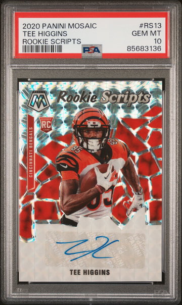 2020 Panini Mosaic Rookie Scripts Tee Higgins #13 PSA 10