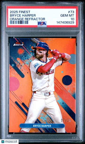 2025 Topps Finest Bryce Harper #73 Orange Refractor /25 PSA 10