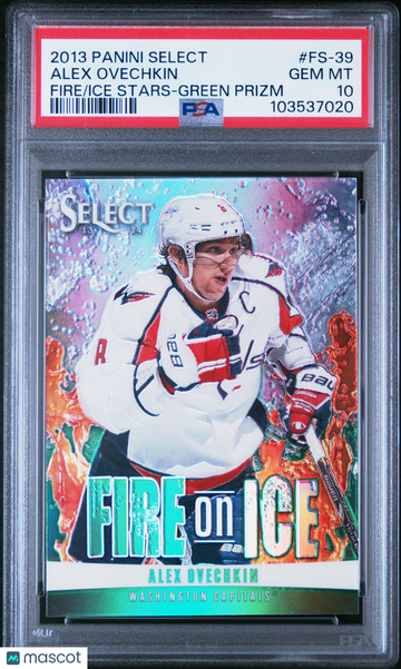 2013 Panini Select Fire On Ice Stars Alex Ovechkin #FS-39 Green Prizm PSA 10