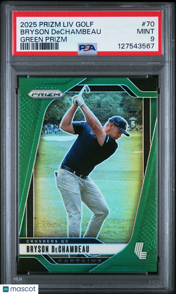 2025 Panini Prizm LIV Golf Bryson Dechambeau #70 Green PSA 9