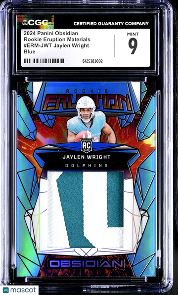 Graded 9 CGC 2024 Panini Obsidian Blue ERM-JWT Jaylen Wright Auto Rookie Mem Insert
