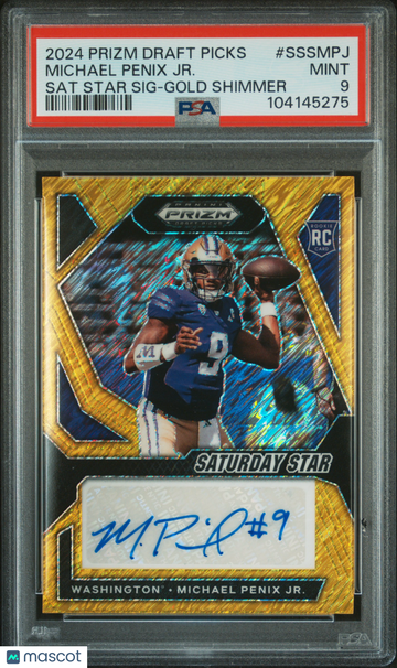 2024 Panini Prizm Draft Picks Saturday Star Signatures Michael Penix JR. #SSSMPJ Gold Shimmer /15 PSA 9