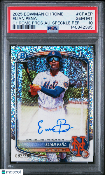 2025 Bowman Chrome Prospect Autographs Elian Pena #CPAEP Speckle Ref /299 PSA 10