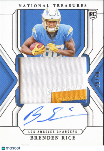 Brenden Rice 2025 Panini National Treasures Patch RC Auto /67 Los Angeles Chargers