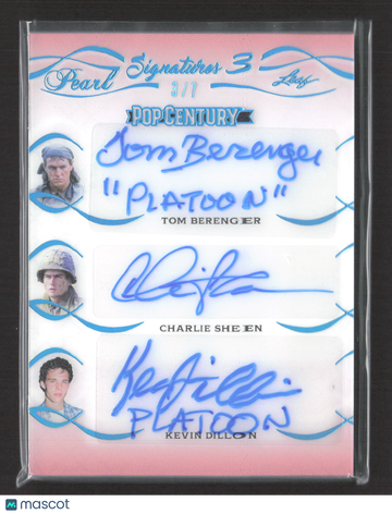 2024 Leaf Pop Century Pearl Signatures 3 Charlie Sheen Tom Berenger Kevin Dillon 3/7 Triple Autograph #S3-1