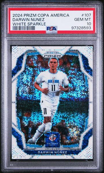 2024 PANINI PRIZM COPA AMERICA DARWIN NUNEZ WHITE SPARKLE #107 SSP PSA 10