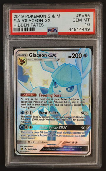 2019 Pokemon Sun and Moon Hidden Fates Glaceon Gx #SV55 PSA 10