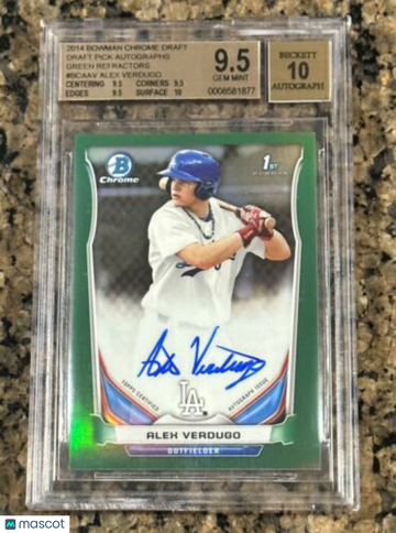 2014 Bowman Chrome Draft 1st Alex Verdugo Green Auto /99 BGS 9.5 w/ 10 TRUE GEM+