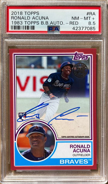 2018 Topps Ronald Acuna 1983 Red Auto 21/25 RC Rookie PSA 8.5