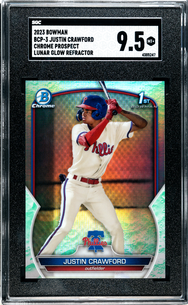 2023 Bowman Justin Crawford #BCP-3 CHR. Pros. Lunar Glow Ref. SGC 9.5