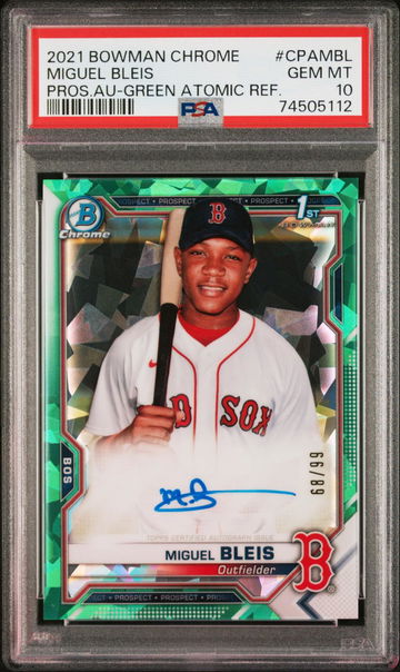 2021 BOWMAN CHROME AUTO MIGUEL BLEIS -GREEN ATOMIC REF. PSA 10