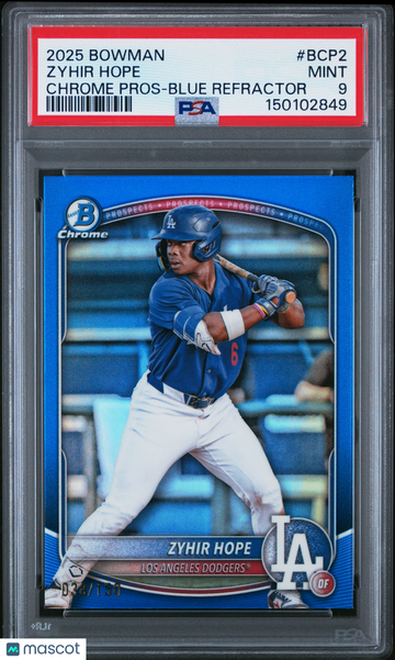 2025 Bowman Chrome Prospects Zyhir Hope #BCP2 Blue Refractor /150 PSA 9